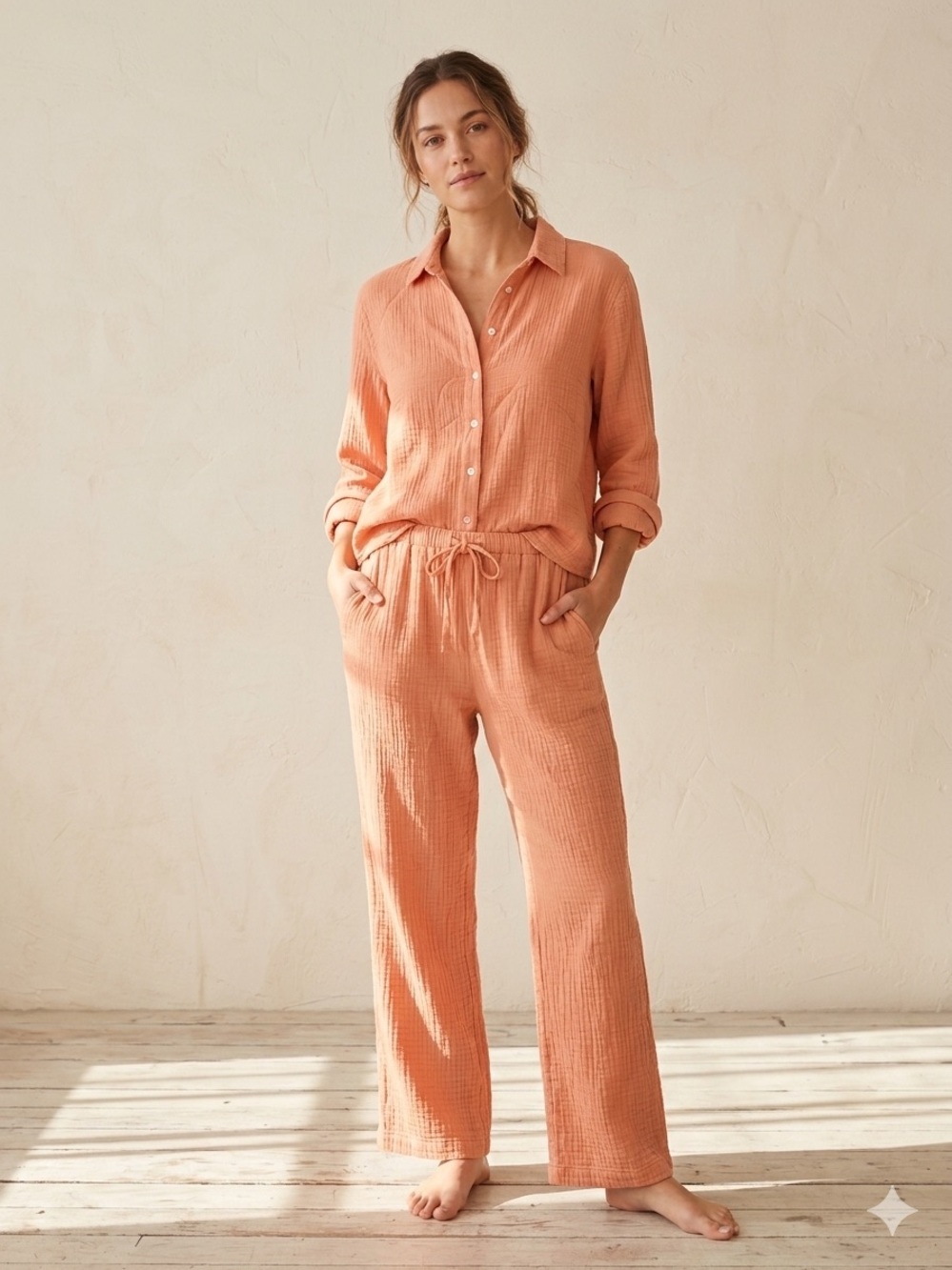 Lucky Brand Coral Cotton Gauze Matching Set Small XS Loungewear Resortwear